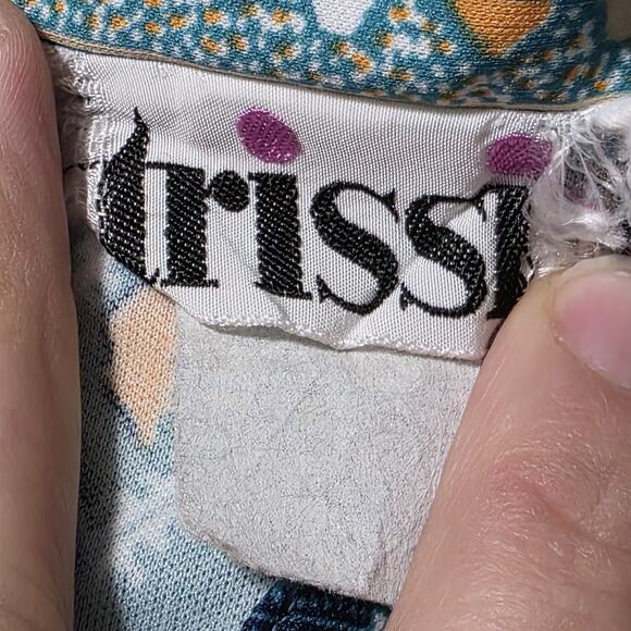 Trissi 90s Teal Aztec Southwest Button Front Blouse Tribal Print Boho Top Large - Picture 6 of 6